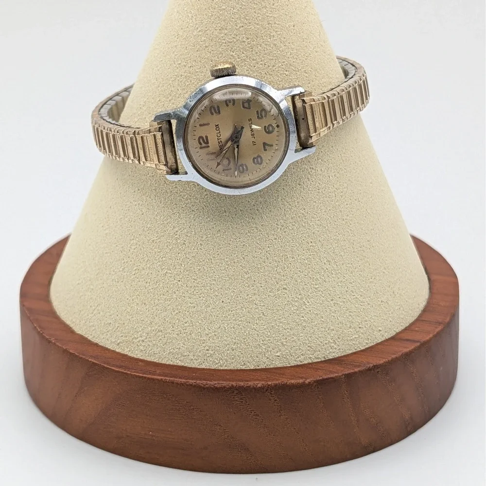 Westclox Vintage 17 Jewels Mechanical Watch Gold Tone Speidel Bracelet‎ Box